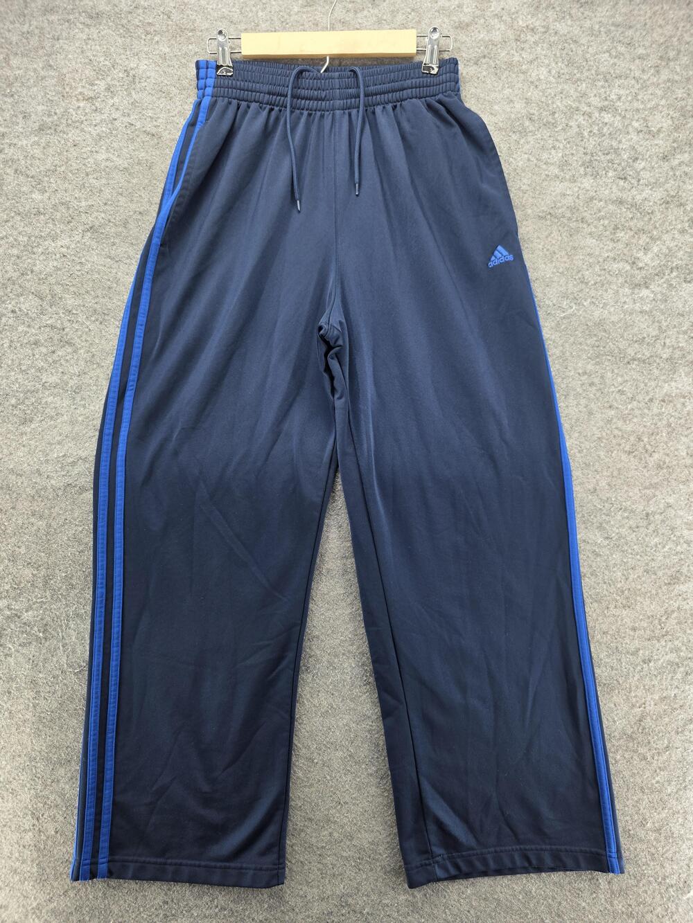Adidas Pants Mens M Blue Track Pants Polyester Side Stripe Elastic Waist Pockets